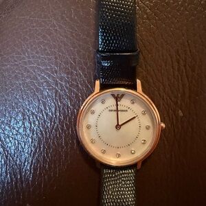 NWT Emporio Armani Watch- Diamond Encrusted Black Leather